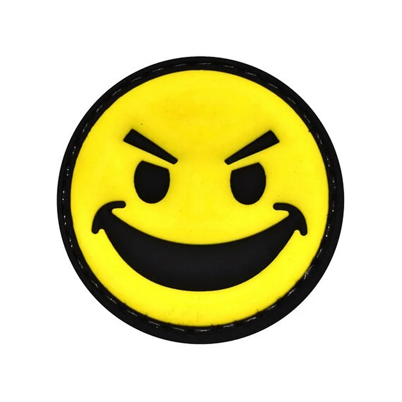 Angry Smile Laughing Happy Face PVC Morale Removable Hook & Loop Patch